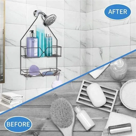 Shower Caddy Hanging over Shower Head Small Rust Roof Shower Organizer with 4 Ho